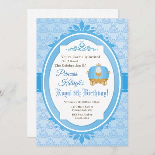 プリンセス王室のボール誕生日招待状台車 招待状 (正面/裏面)