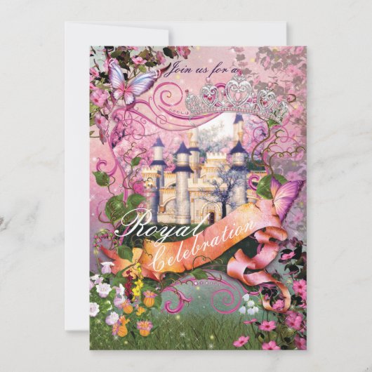 プリンセス王室のユニコーンバースデーパーティ招待状 招待状 (正面)