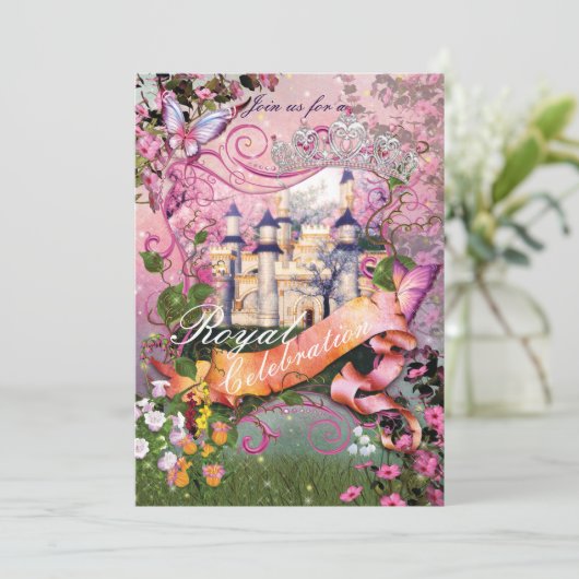 プリンセス王室のユニコーンバースデーパーティ招待状 招待状 (スタンド正面)