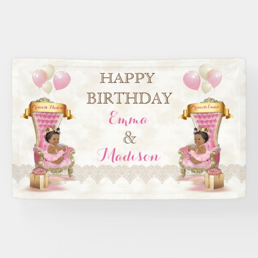 プリンセス王室の玉座アフリカ系アメリカ人ツインガール 横断幕 (横)