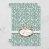 プリンセス王室の王冠ベビーガール誕生のお知らせ 案内状 (正面/裏面)