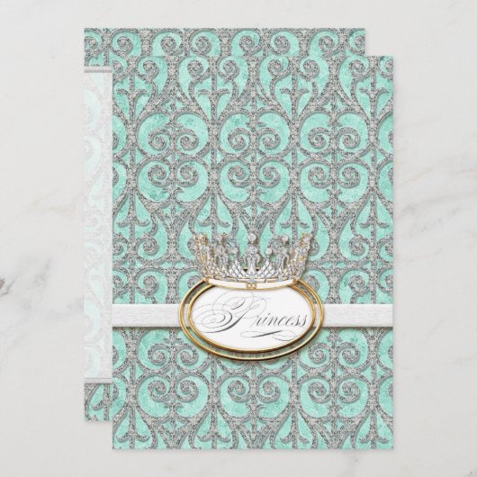 プリンセス王室の王冠ベビーガール誕生のお知らせ 案内状 (正面/裏面)