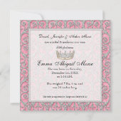 プリンセス王室の王冠ベビーガール誕生のお知らせ 案内状 (裏面)