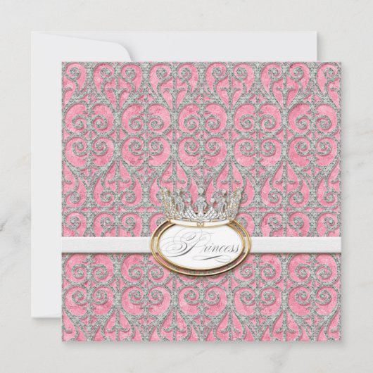 プリンセス王室の王冠ベビーガール誕生のお知らせ 案内状 (正面)