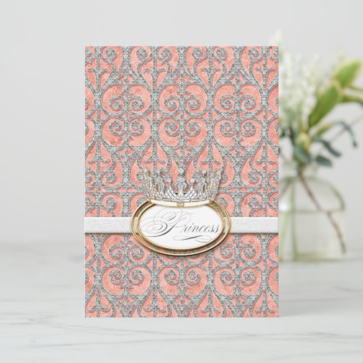 プリンセス王室の王冠ベビーガール誕生のお知らせ 案内状 (スタンド正面)