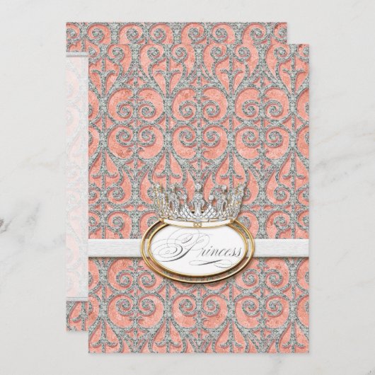 プリンセス王室の王冠ベビーガール誕生のお知らせ 案内状 (正面/裏面)