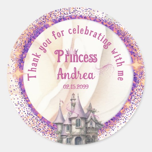 プリンセス王室の誕生日会ありがとう ラウンドシール (正面)