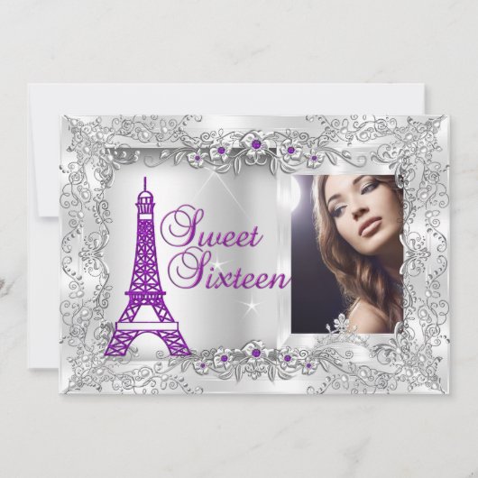 プリンセス甘い16パープルシルバーフォトパーティー 招待状 (正面)