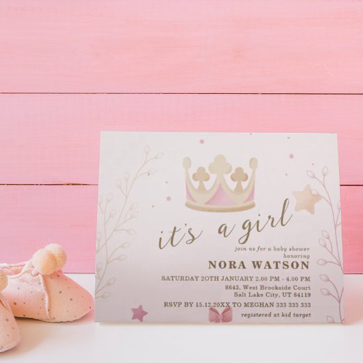 「プリンセス用クラウン」パステルシェードベビーシャワー 招待状