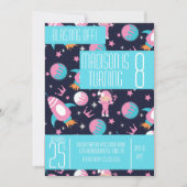 プリンセス着陸ロケット船ムーン誕生日任意の年齢 招待状 (正面)