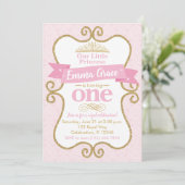 プリンセス第1誕生日ピンクと金ゴールドパーティー 招待状 (スタンド正面)