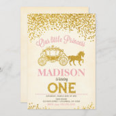 プリンセス第1誕生日招待状/グリッター 招待状 (正面/裏面)