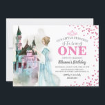 プリンセス第1誕生日 | Kids Fairytaleパーティー 招待状<br><div class="desc">プリンセス第1の誕生日パーティの招待状は、任意の色に変更できるクラシックの白い背景を特徴とする白い背景、水の色の童話の城、プリンセス、ピンクのグリッター、ティアラ、そしてパーソナライズする簡単である子供の誕生祝いテンプレート。</div>