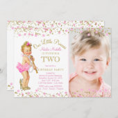 プリンセス第2バースデーピンク金ゴールドフォト招待状 招待状 (正面/裏面)