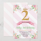 プリンセス第2誕生日パーティの招待状カード 招待状 (正面/裏面)