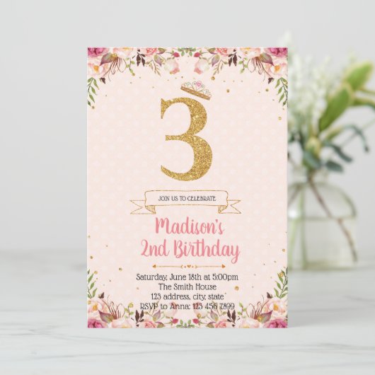 プリンセス第3誕生日パーティの招待状カード 招待状 (スタンド正面)