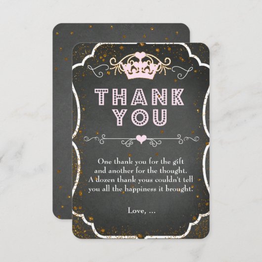 プリンセス茶パーティー誕生日グリッターサンキューカード サンキューカード (正面/裏面)