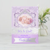 プリンセス薄紫新生児ガールアナウンスメントフォト 案内状 (スタンド正面)
