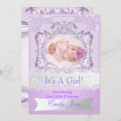 プリンセス薄紫新生児ガールアノンセメントフォト 案内状 (正面/裏面)