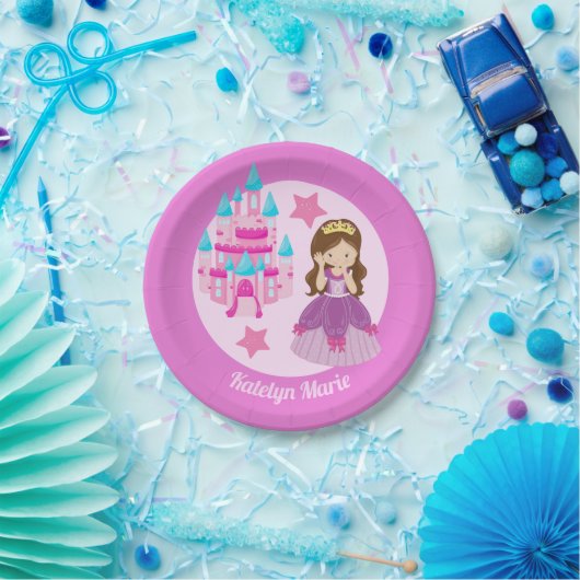 プリンセス誕生会かわいい子どもピンクカスタム色 ペーパープレート (パーティー)