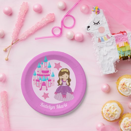 プリンセス誕生会かわいい子どもピンクカスタム色 ペーパープレート (パーティー)