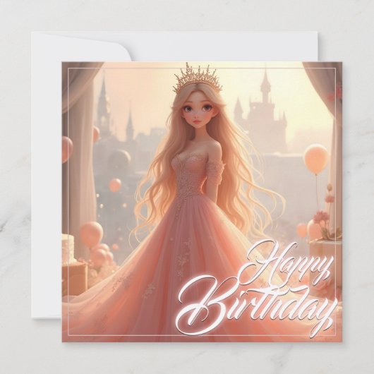 プリンセス誕生日カード(ピンク) (正面)