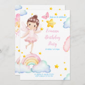 プリンセス誕生日カード – 蝶の羽と星 招待状 (正面/裏面)