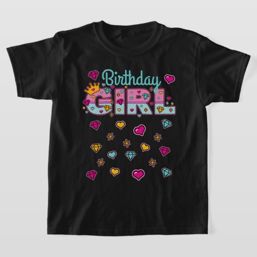プリンセス誕生日ガールクラウンナンバー Tシャツ (レイダウン)