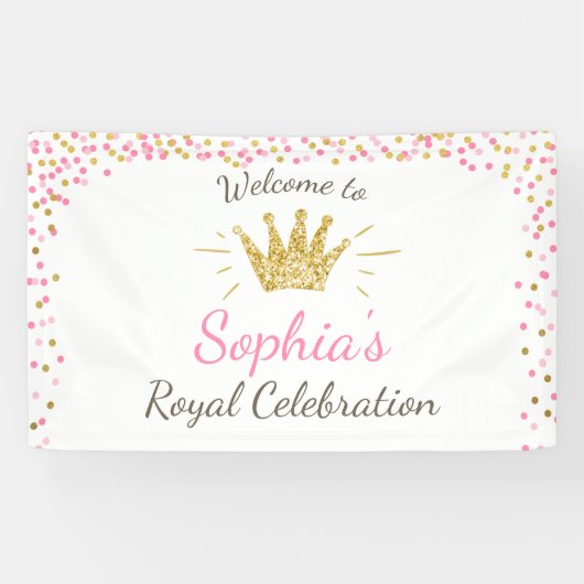 プリンセス誕生日バナ王室のーピンクと金ゴールドガール 横断幕 (横)
