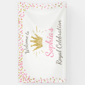 プリンセス誕生日バナ王室のーピンクと金ゴールドガール 横断幕 (縦)