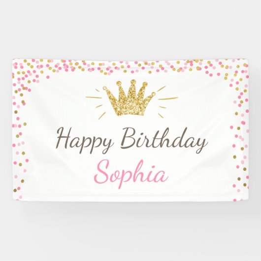 プリンセス誕生日バナ王室のーピンクと金ゴールドガール 横断幕 (横)