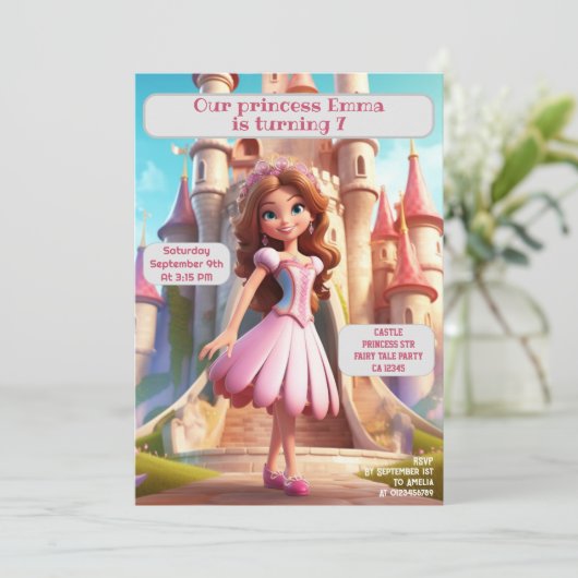 プリンセス誕生日パーティパーソナライズされたー名の年齢 招待状 (スタンド正面)