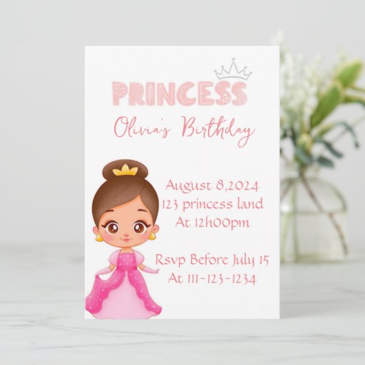 プリンセス誕生日パーティーのガールズ招待 招待状 (スタンド正面)