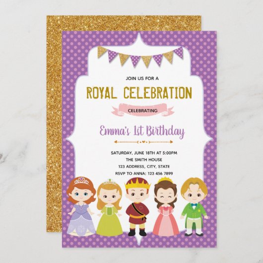 プリンセス誕生日パーティーの招待カード 招待状 (正面/裏面)