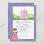 プリンセス誕生日パーティーの招待ピンクパープル 招待状 (正面/裏面)