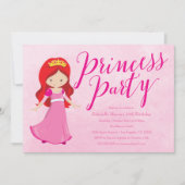 プリンセス誕生日パーティーの招待状 – Redhead/Pink 招待状 (正面)