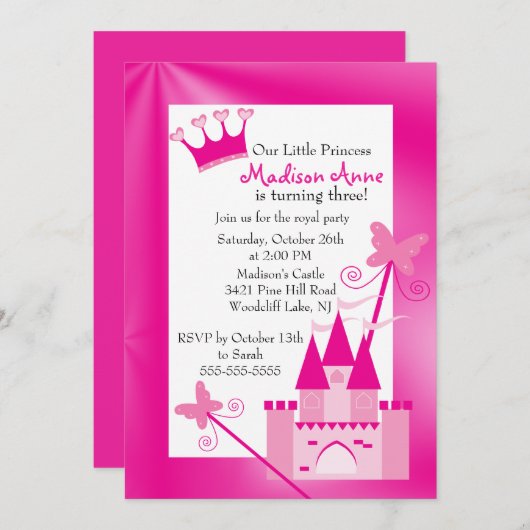 プリンセス誕生日パーティーの招待 招待状 (正面/裏面)