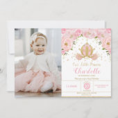 プリンセス誕生日パーティーキャリッジピンクフローラ写真 招待状 (正面)