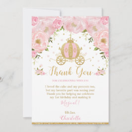 プリンセス誕生日パーティーキャリッジピンクフローラ金ゴールド サンキューカード