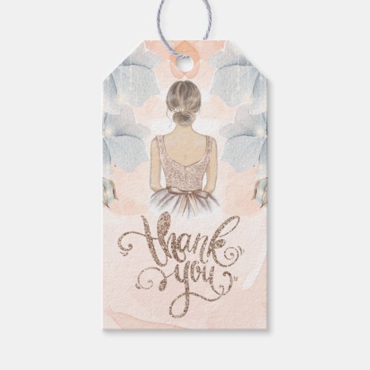 プリンセス誕生日パーティーサンキューベージュグリッター ギフトタグ (正面)