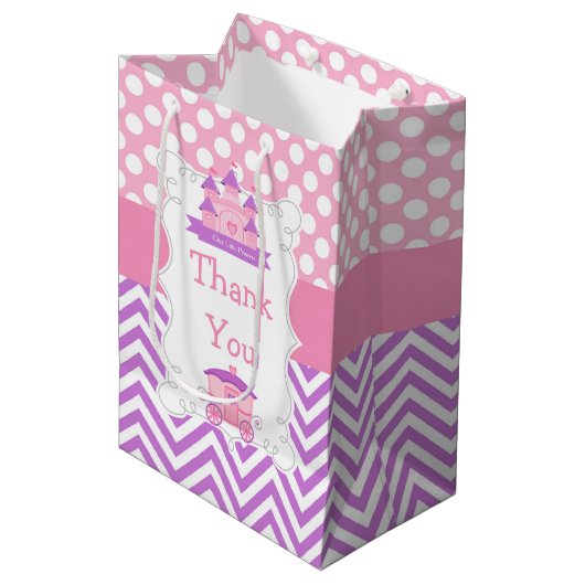 プリンセス誕生日パーティーピンクと紫ありがとう ミディアムペーパーバッグ (正面アングル)