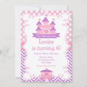 プリンセス誕生日パーティーピンクと紫 招待状 (正面)