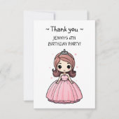 プリンセス誕生日パーティーピンクガウンかわいい漫画 サンキューカード (正面)