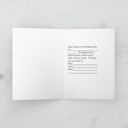 プリンセス誕生日パーティー招待ダークスキン 招待状 (内部)