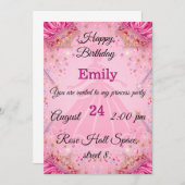 プリンセス誕生日パーティー招待状 | ピンクテーマ 招待状 (正面/裏面)