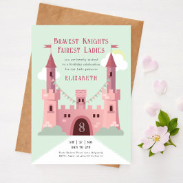 プリンセス誕生日パーティー、おとぎ話ピンク城 招待状