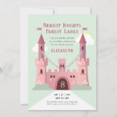 プリンセス誕生日パーティー、おとぎ話ピンク城 招待状 (正面)