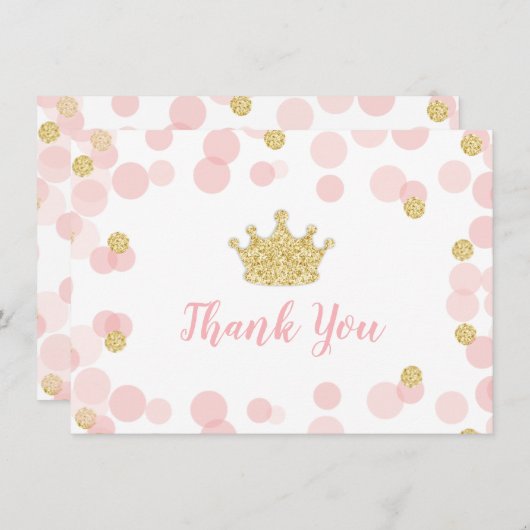 プリンセス誕生日ピンクと金ゴールドサンキューカード サンキューカード (正面/裏面)