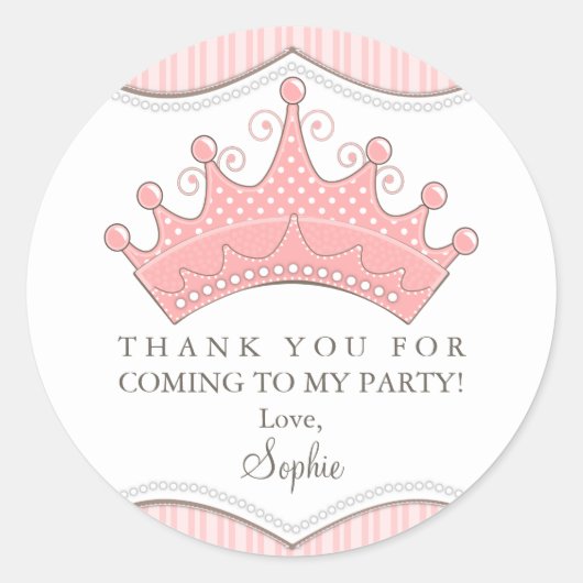 プリンセス誕生日ピンククラウンサンキューステッカー ラウンドシール (正面)