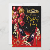 プリンセス誕生日レッドグリッターハイヒールクラウン 招待状